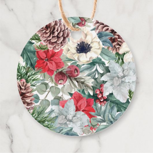 クリスマスフローラの葉の円のギフトへ/円のギフトから フェイバータグ (裏面)