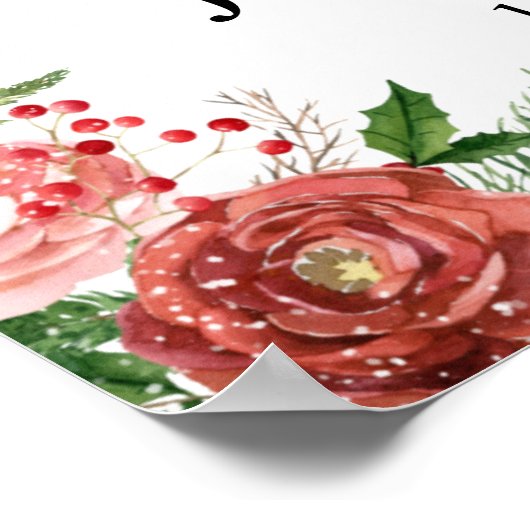 クリスマスフローラの葉の冬の結婚式へようこそ ポスター (角)