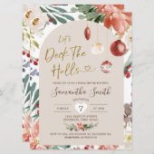 クリスマスフローラアーチデッキザホールズブライダルシャワー 招待状 (正面/裏面)