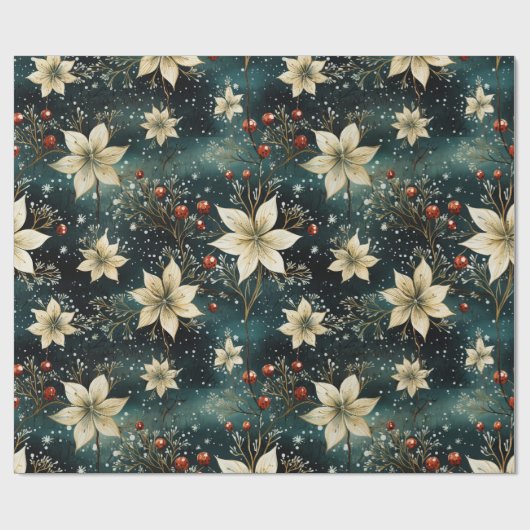 クリスマスフローラウィンタークリームポインセチア ラッピングペーパー (フラット)