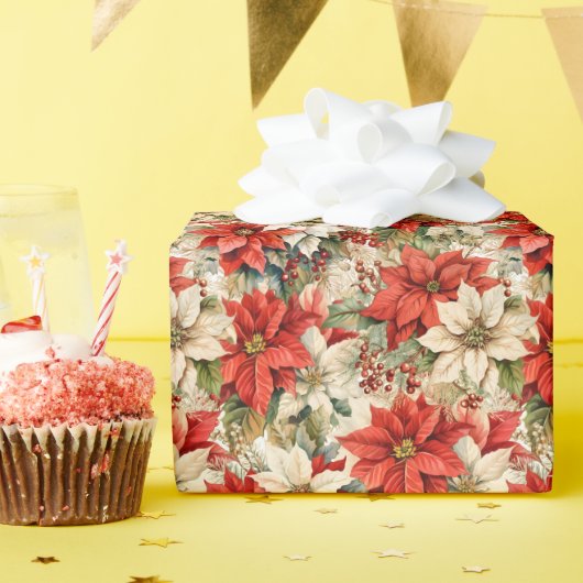 クリスマスフローラウィンターポ赤と白インセッティ ラッピングペーパー (誕生日パーティー)