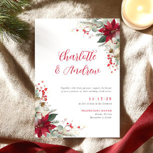 クリスマスフローラエレガントな結婚式 招待状