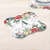 クリスマスフローラエレガントファミリーモノグラムの緑 ペーパーコースター (アングル)