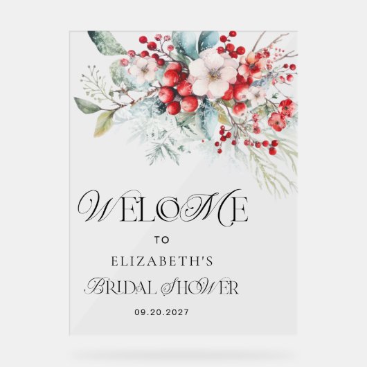 クリスマスフローラエレガントブライダルシャワーへようこそ アクリルサイン (正面)