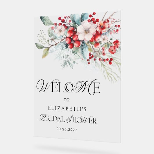 クリスマスフローラエレガントブライダルシャワーへようこそ アクリルサイン (傾斜)