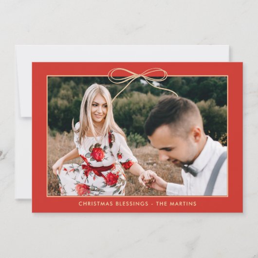 クリスマスフローラエレガントレッドボウ写真 シーズンカード (正面)