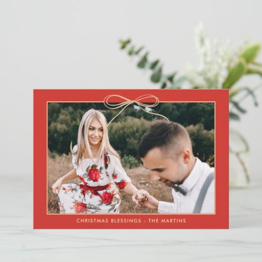 クリスマスフローラエレガントレッドボウ写真 シーズンカード (スタンド正面)