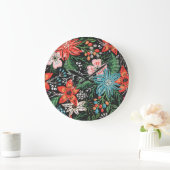 クリスマスフローラカラフルパターン ラージ壁時計 (ホーム)