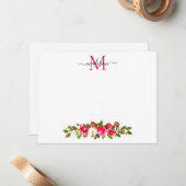 クリスマスフローラグリーナリーホリーベリーモノグラム ノートカード (正面/裏面インサイチュ)