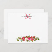 クリスマスフローラグリーナリーホリーベリーモノグラム ノートカード (正面/裏面)