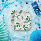 クリスマスフローラグリーンフェスティバルウィンターホリデー ペーパープレート (パーティー)