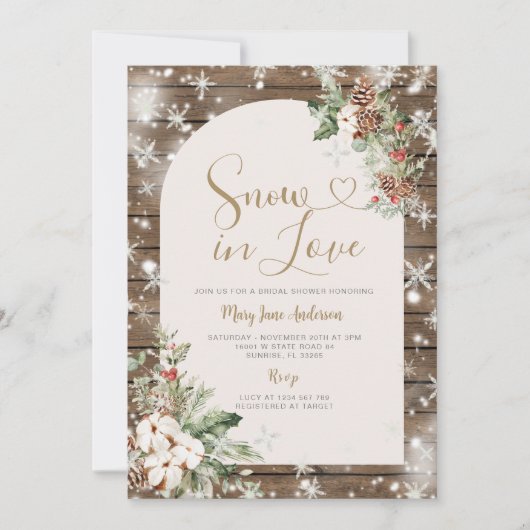 クリスマスフローラスノーインラブウィンターブライダルシャワー 招待状 (正面)