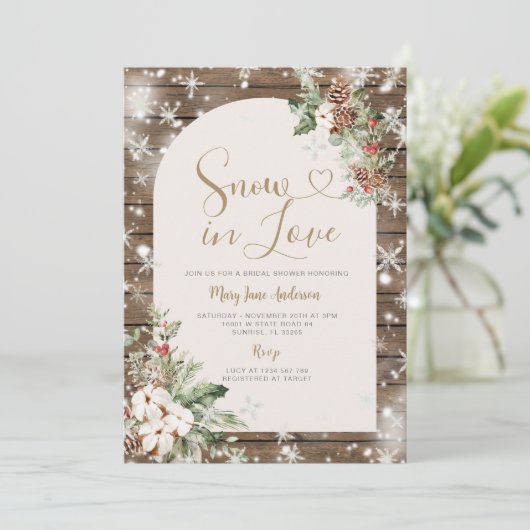 クリスマスフローラスノーインラブウィンターブライダルシャワー 招待状 (スタンド正面)