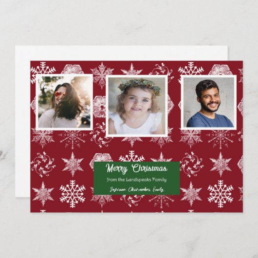 クリスマスフローラスノーフレークスファミリー写真 シーズンカード (正面/裏面)