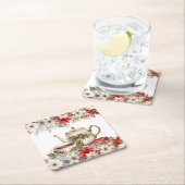 クリスマスフローラティーホリデーパーティー スクエアペーパーコースター (インサイチュ)