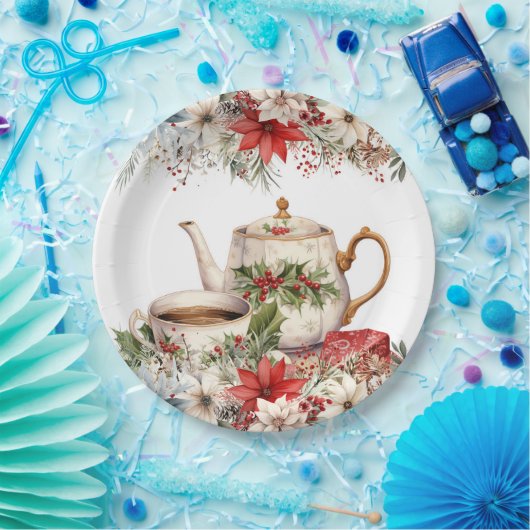 クリスマスフローラティーホリデーパーティー ペーパープレート (パーティー)