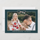 クリスマスフローラティール（緑がかった色）フェスティバル赤面ボウフォト シーズンカード (正面)