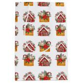 クリスマスフローラハウスとエンベロープパターン ミディアムペーパーバッグ (正面)