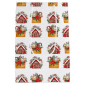 クリスマスフローラハウスとエンベロープパターン ミディアムペーパーバッグ (裏面)