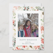 クリスマスフローラハッピーホリデーズファミリーフォトベージュ シーズンカード (正面)