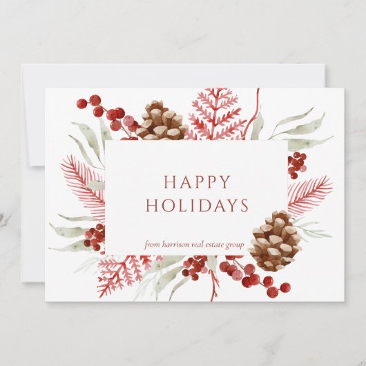 クリスマスフローラパインコーン企業のホリデーカード 招待状 (正面)