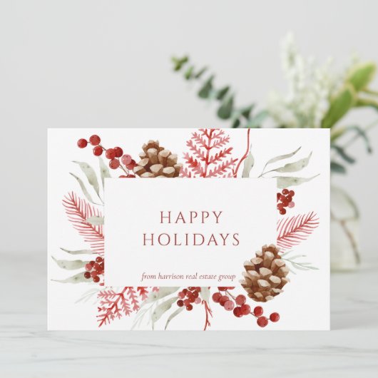 クリスマスフローラパインコーン企業のホリデーカード 招待状 (スタンド正面)