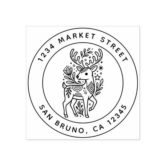 クリスマスフローラパターン(の模様が)あるトナカイ差出人住所 ラバースタンプ (インプリント)
