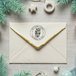 クリスマスフローラパターン（の模様が）あるトナカイ差出人住所 ラバースタンプ