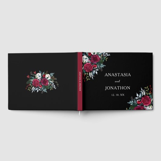 クリスマスフローラパーソナライズされたバラ結婚ズ ゲストブック (全面)