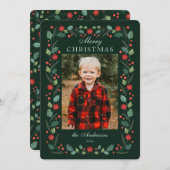 クリスマスフローラフレームのフォトグリーン シーズンカード (正面/裏面)