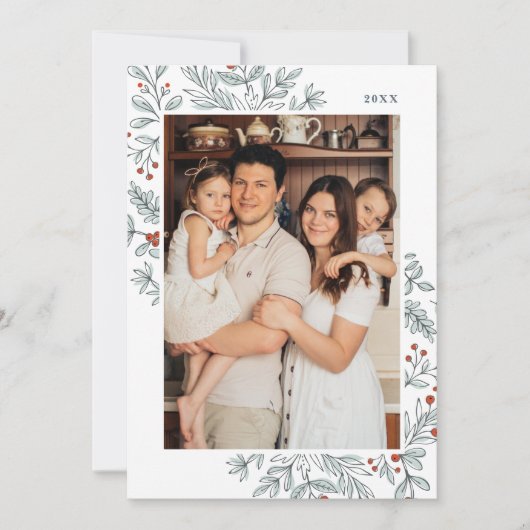クリスマスフローラフレームフォトホリデーカード 招待状 (正面)