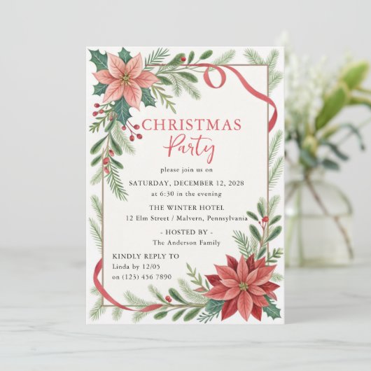 クリスマスフローラフレームホリデーパーティー 招待状 (スタンド正面)