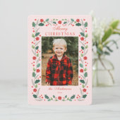 クリスマスフローラフレーム写真ピンク シーズンカード (スタンド正面)