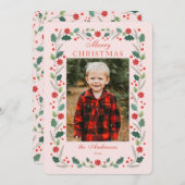 クリスマスフローラフレーム写真ピンク シーズンカード (正面/裏面)