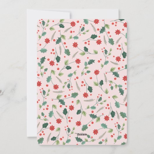 クリスマスフローラフレーム写真ピンク シーズンカード (裏面)