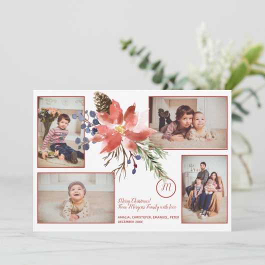 クリスマスフローラブーケモノグラムフォトコラージュ シーズンカード (スタンド正面)