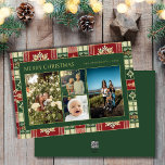 クリスマスフローラプレイドファミリー4 Photo Collage シーズンカード<br><div class="desc">このデザインは、クリスマスと休日のテーマとモダンフェスティバルのプレイドを備えている。</div>