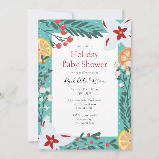 クリスマスフローラベビーシャワー招待状 招待状 (正面)