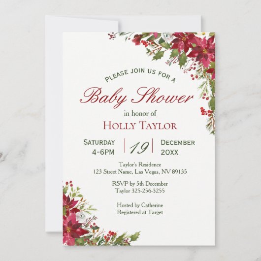 クリスマスフローラベビーシャワー招待状 招待状 (正面)