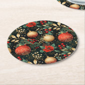 クリスマスフローラベリー金ゴールドレッドオーナメント ラウンドペーパーコースター (アングル)