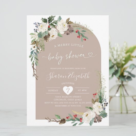 クリスマスフローラボホアーチベイビーシャワー招待状 招待状 (スタンド正面)
