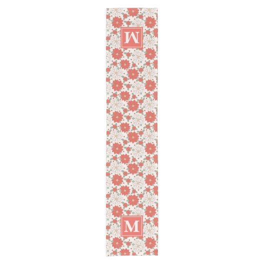 クリスマスフローラポインセチアカスタムホリー ショートテーブルランナー (正面)