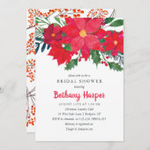クリスマスフローラポインセチアブライダルシャワー 招待状 (正面/裏面)