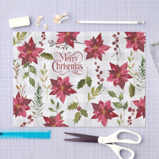 クリスマスフローラポインセチア文字タイポグラフィ 薄葉紙 (クラフト)