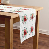 クリスマスフローラポインセチア水彩 ショートテーブルランナー (インサイチュ)