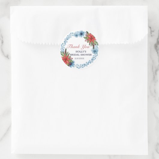 クリスマスフローラポインセッタブライダルシャワーありがとう ラウンドシール (バッグ)