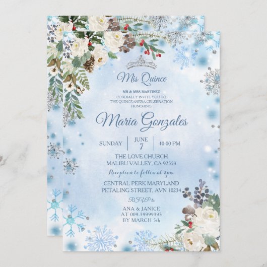 クリスマスフローラメキシカンガールスウィート15誕生日 招待状 (正面/裏面)