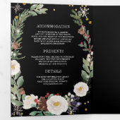 クリスマスフローラモノグラムQRコードブラック結婚ズ 三つ折り招待状 (内部最初)