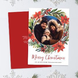 クリスマスフローラリースフォトホリデーカード シーズンカード