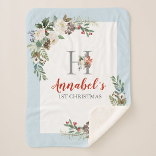 クリスマスフローラリースフローラモノグラム シェルパブランケット